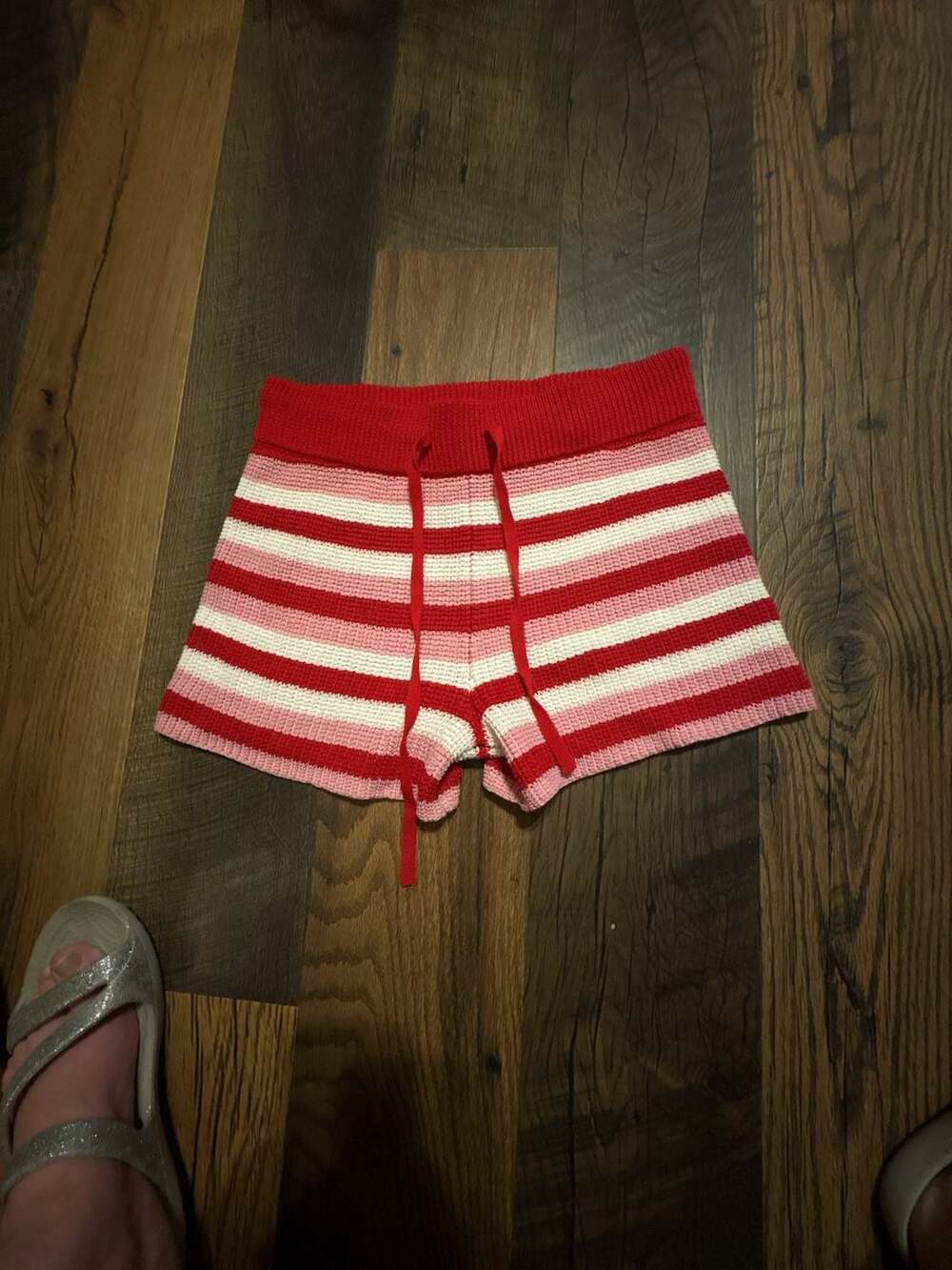 Beach Riot Chill Day Knit Shorts Size XS Red Pink Stripe Drawstring